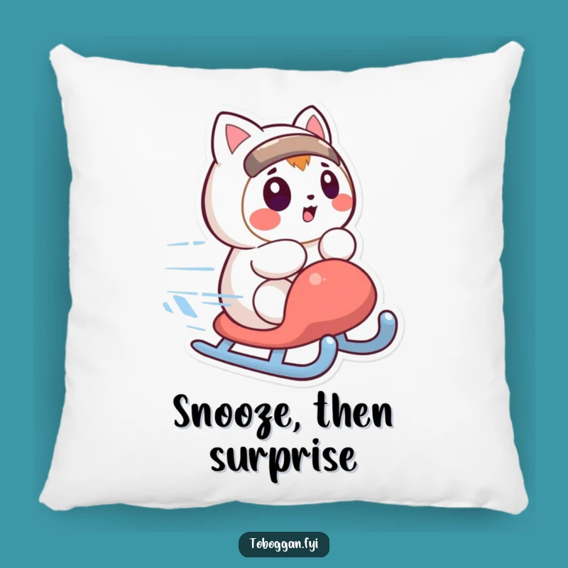 Funny Surprised Sledding Character Pillow: Cozy Winter Surprise Gift