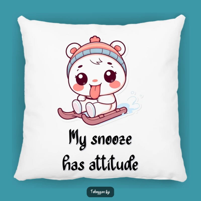 Funny Tongue Out Sledding Character Pillow: Cozy Playful Gift