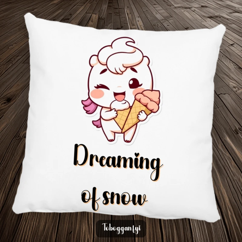 Funny character winking with a snowball on a soft, decorative pillow, bringing winter mischief indoors.