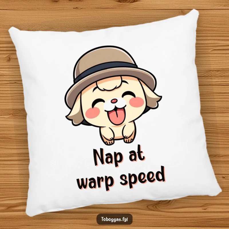 Funny speeding character pillow, soft and decorative cushion featuring a playful character with tongue out while speeding.