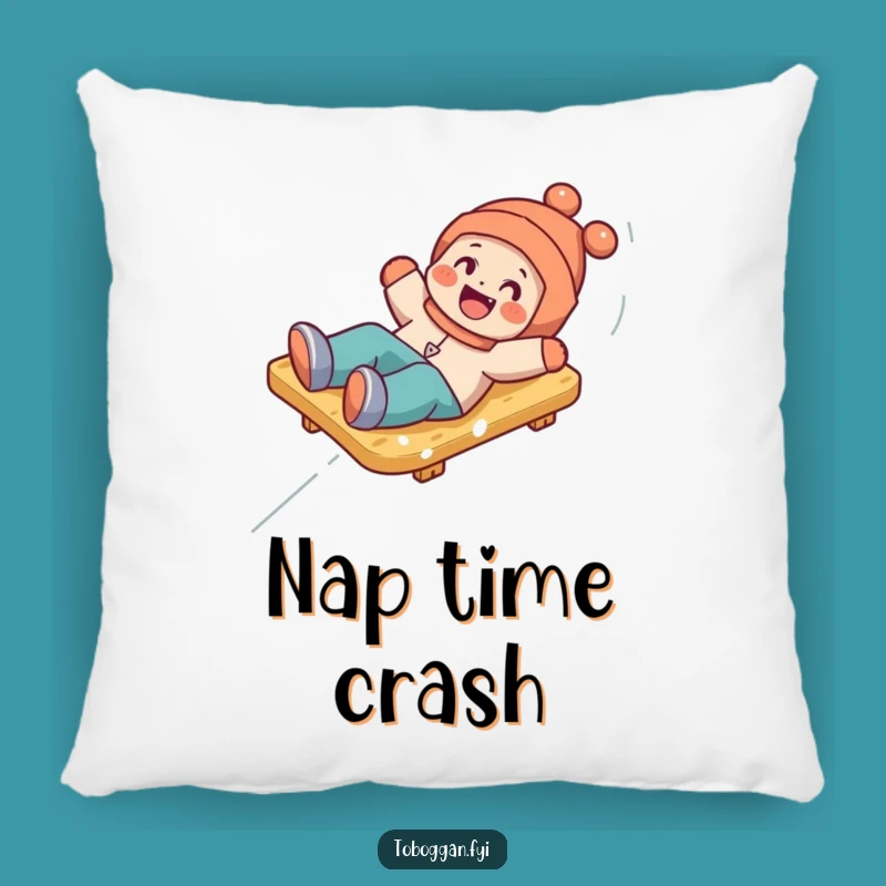 Funny Toboggan Tumble Pillow: Cozy Character's Snowy Comfort