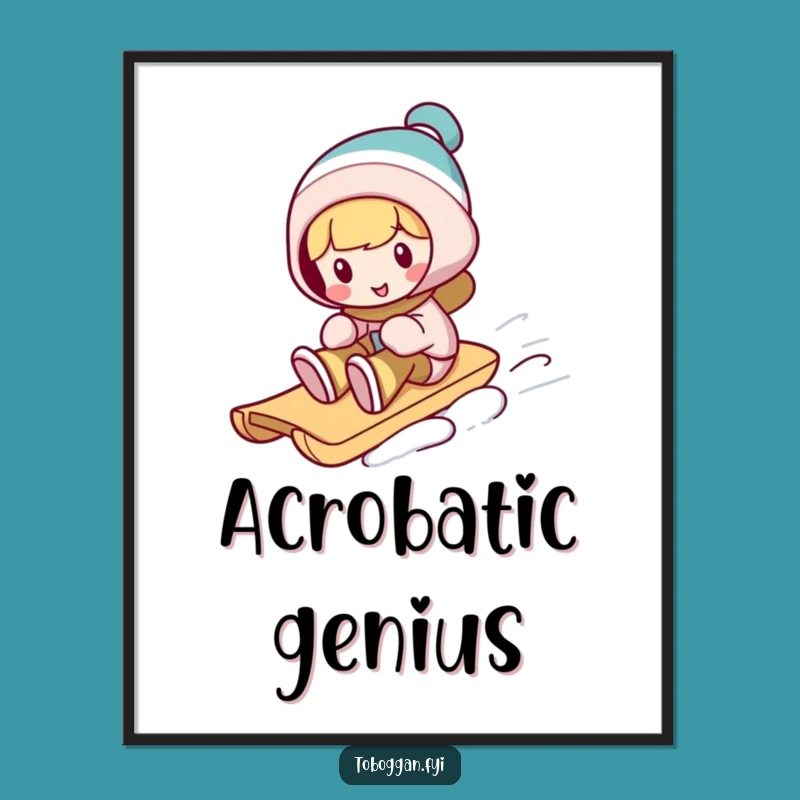 Funny Toboggan Trickster Digital Print: Instant Silly Winter Art