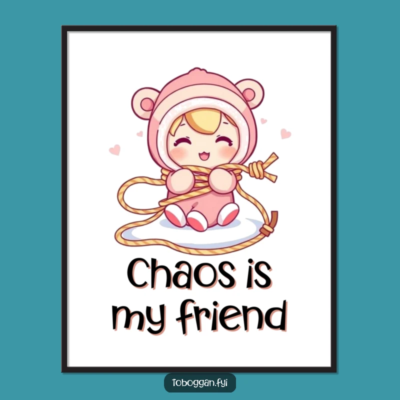 Funny Tangled Sled Rope Print: Hilarious Character Art for Clumsy Decor