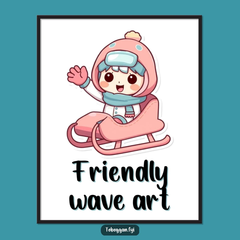 Funny Sledding Character Digital Art - Winter Cartoon Download, Instant Decor