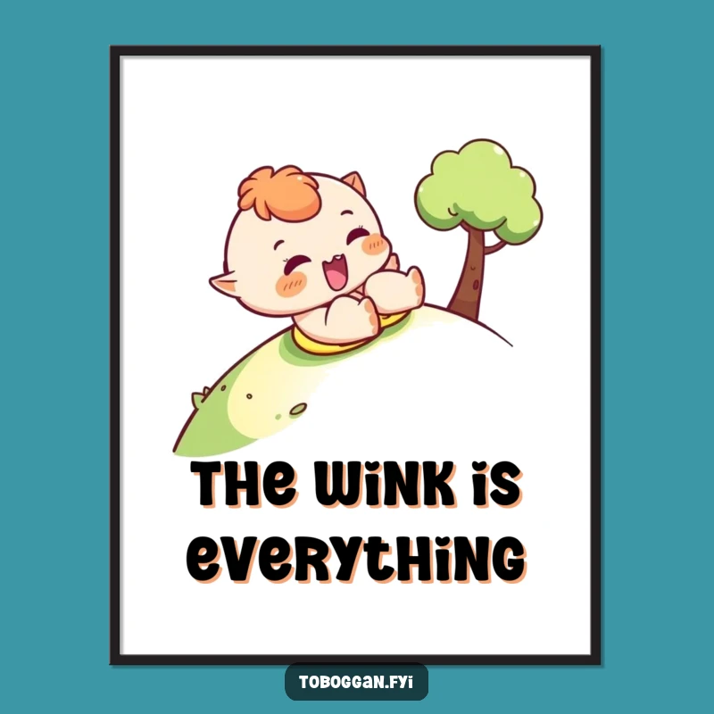 Funny Cheeky Wink Sledding Digital Art - Instant Playful Download Gift