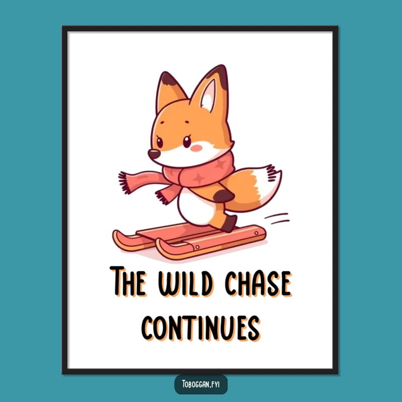 Funny Fox Toboggan Chase Digital Print: Hilarious Winter Decor for Walls