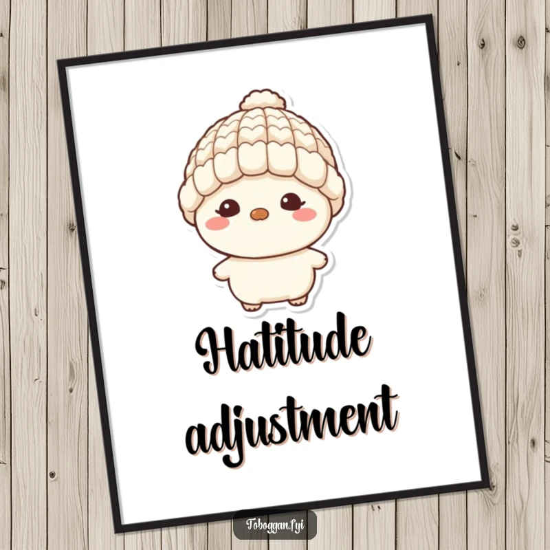 Funny digital art print of a character with a tiny wool hat and a mischievous grin, ready to be printed and enhance decor.