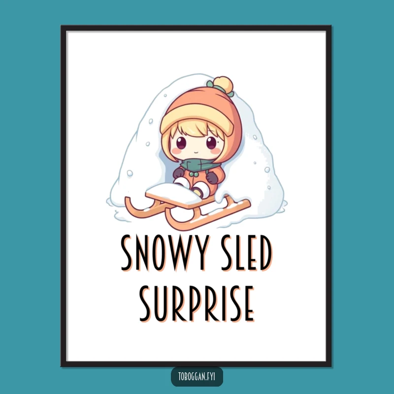 Funny Snow Surprise Digital Art - Winter Cartoon Download, Instant Decor