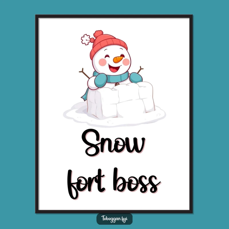 Funny Snowman Fort Digital Art: Cheerful Snowman Builds, Downloadable Funny Gift