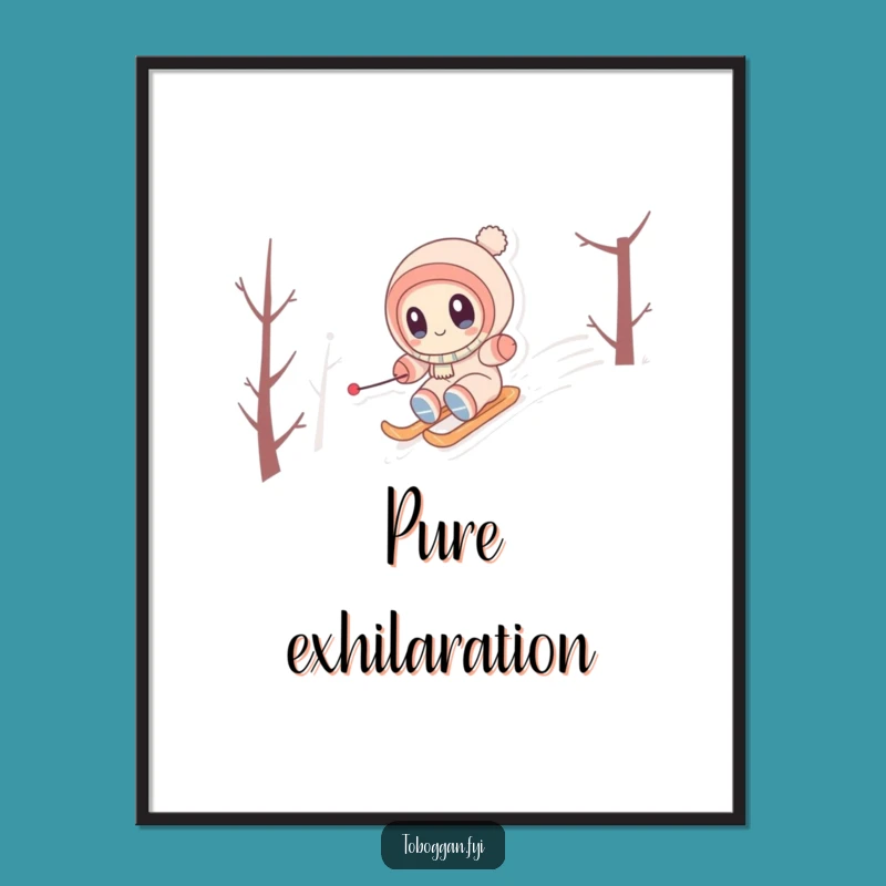 Funny Snowy Hill Zipping Digital Print - Cute Winter Art