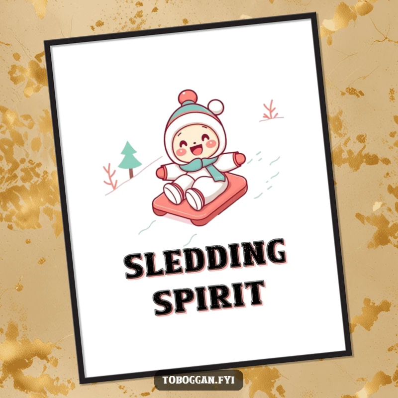 Funny Toboggan Digital Art: A cute character gleefully toboggans down a snowy slope, a humorous and vibrant piece for digital display.