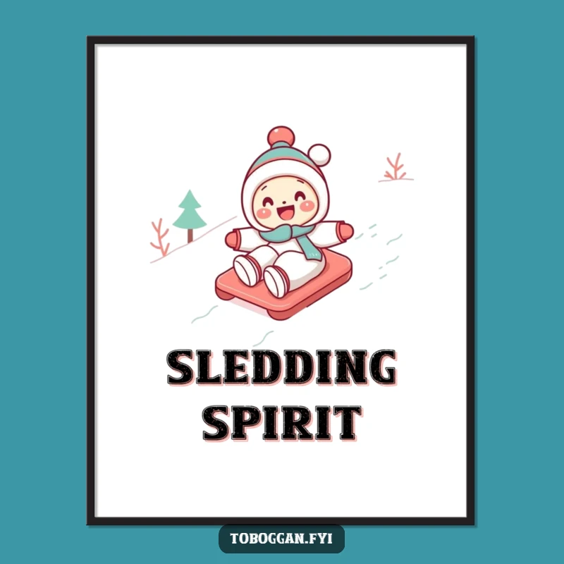 Funny Toboggan Digital Art: Cute Character Snow Decor, Instant Humorous Gift