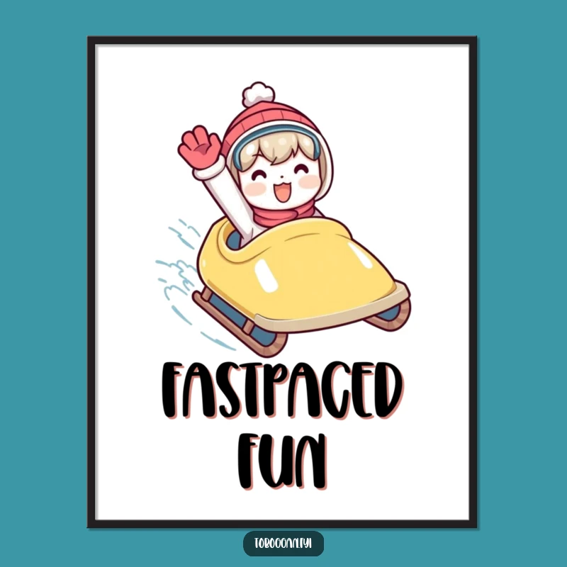Funny Toboggan Wave Digital Art: Enthusiastic Scene, Instant Download Gift