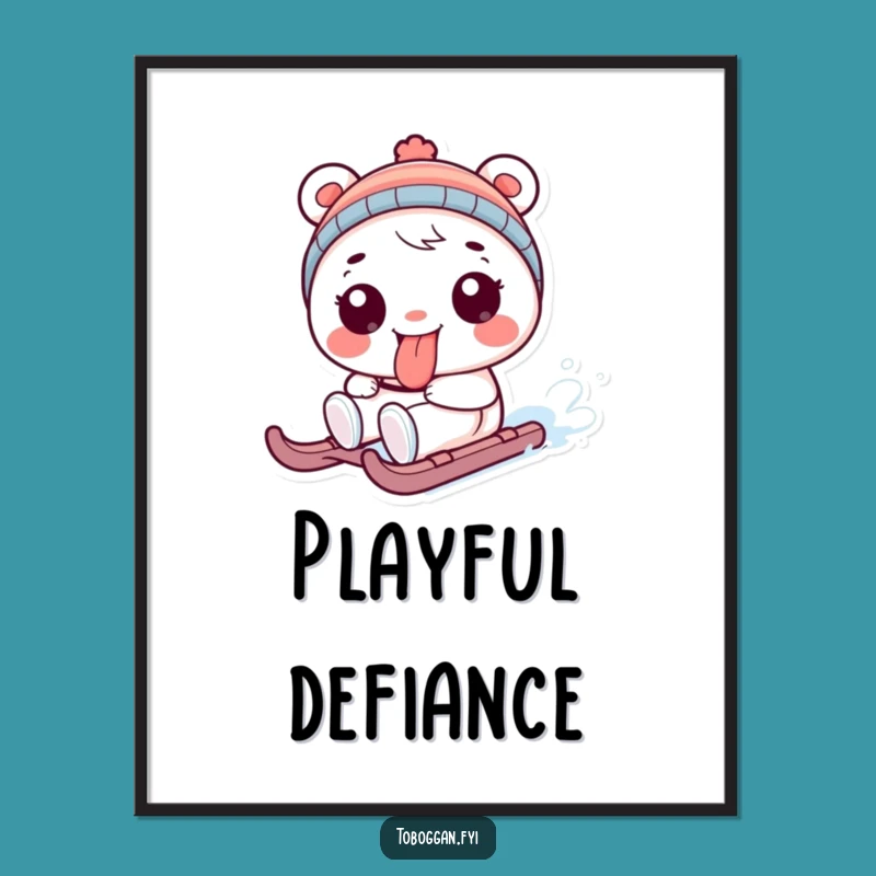 Funny Tongue Out Sledding Character Digital Art: Playful Printable Gift