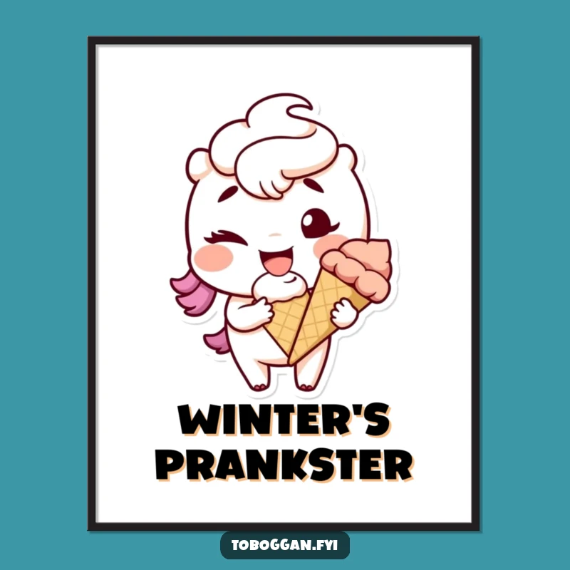 Funny Winking Snowball Digital Art: Instant Winter Mischief for Your Walls, Unique Funny Gift