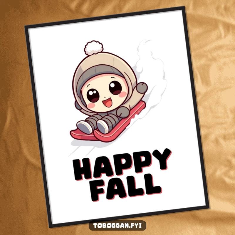 Funny character with wide, happy eyes hilariously tumbling down a sledding slope, as digital art.