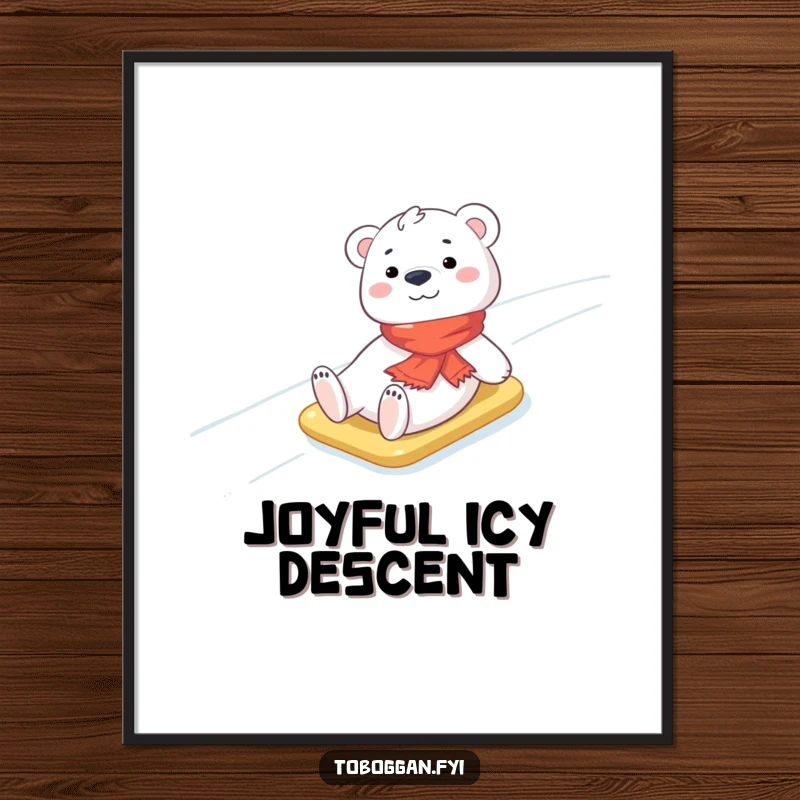 Funny Polar Bear Digital Art Print: A cheerful polar bear cub wearing a small scarf slides down an icy slope, creating a heartwarming and humorous arctic scene.