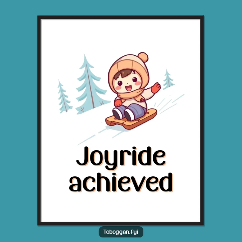 Funny Cute Sledding Character Digital Art - Instant Winter Cheer