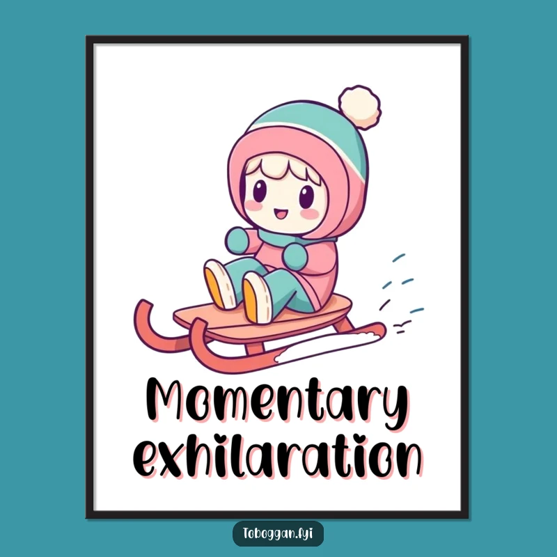 Instant Funny Sledding Character Art Print: Decorate with Winter's Playful Joy