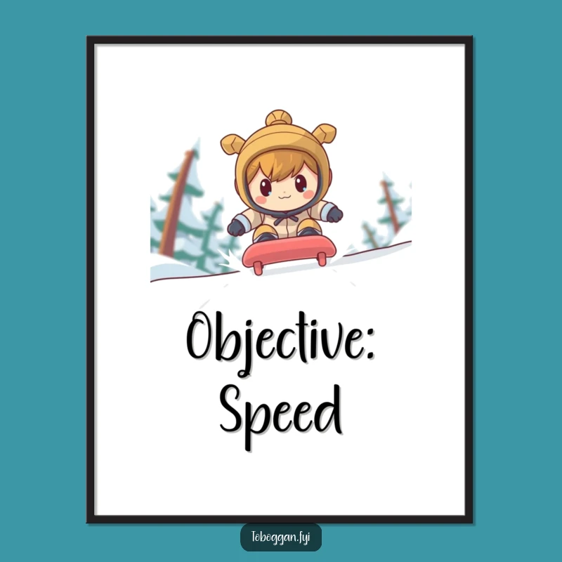 Funny Determined Toboggan Racer Digital Art: Instant Motivation for Your Walls, Unique Funny Gift