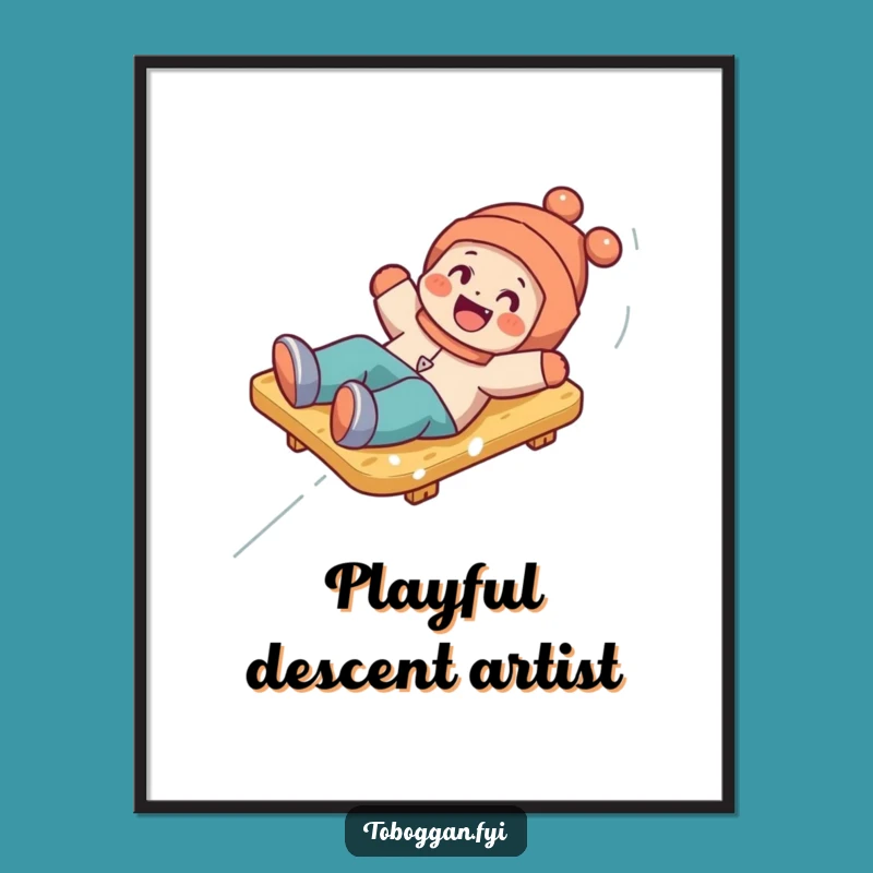 Funny Toboggan Tumble Digital Art: Playful Character's Snowy Decor