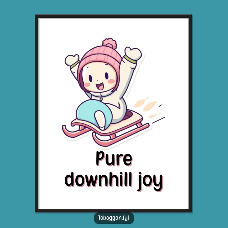 Funny Downhill Sledding Digital Print: Instant Winter Adventure Art