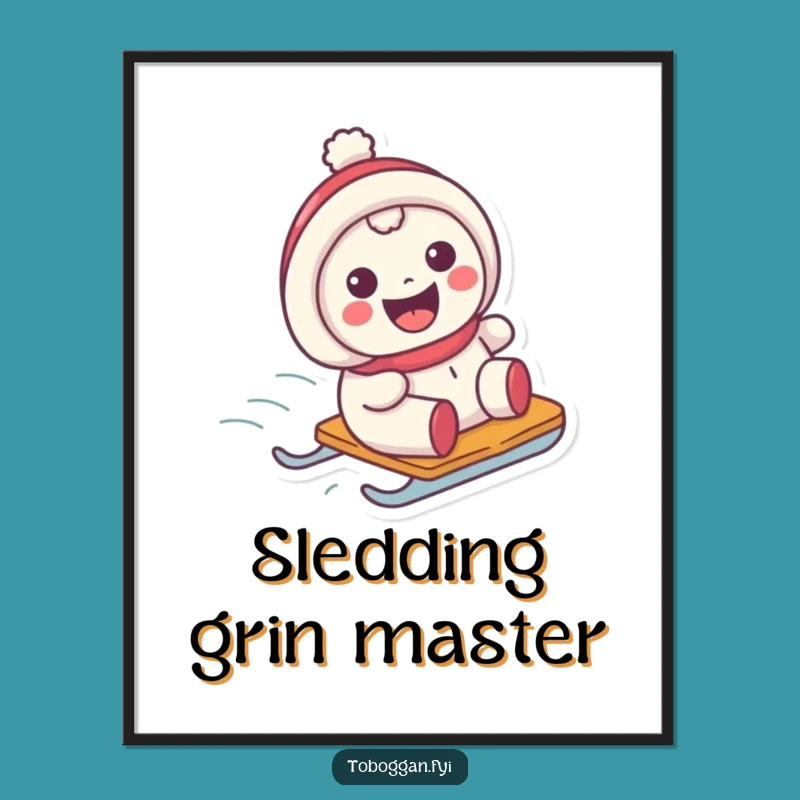 Funny Grinning Sledder Digital Art: Happy Character Sliding Decor