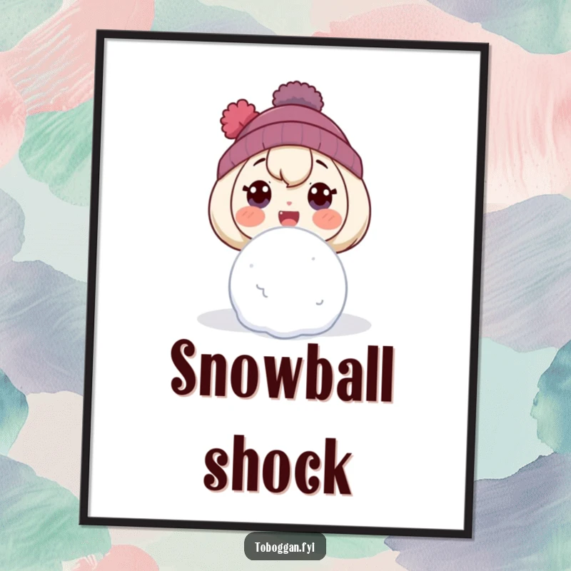 Funny digital art of a character with a comically surprised expression, reacting to a snowball, ready to print.