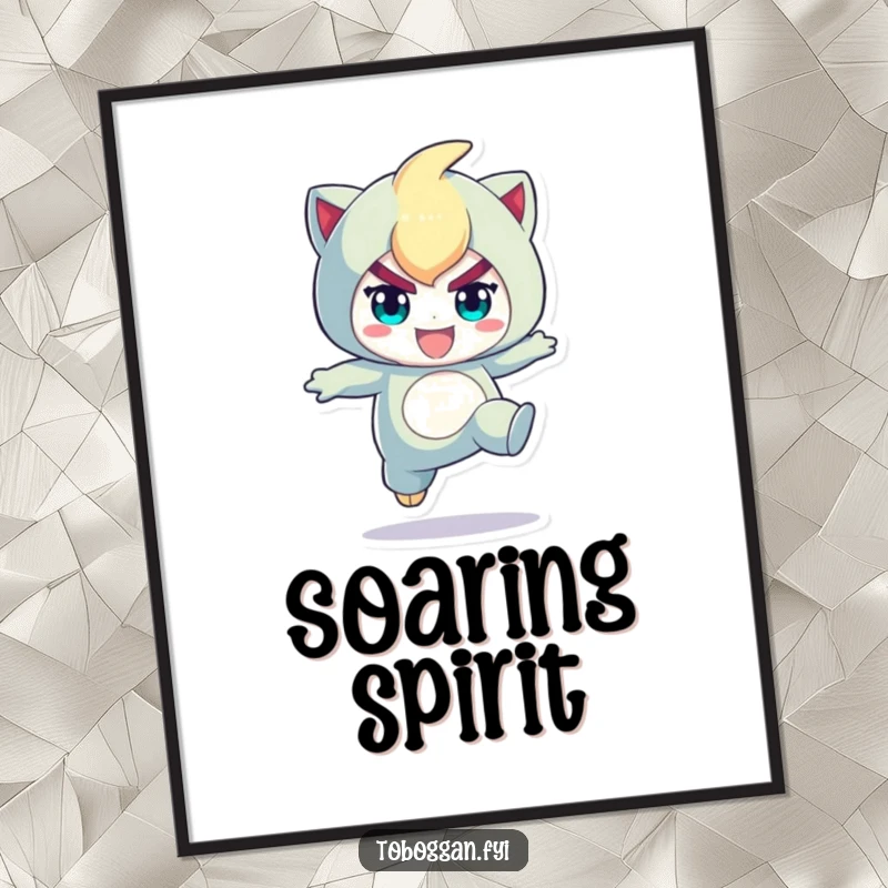 Funny digital art print of a character in a determined, playful jump, ready to be printed and inspire any space.