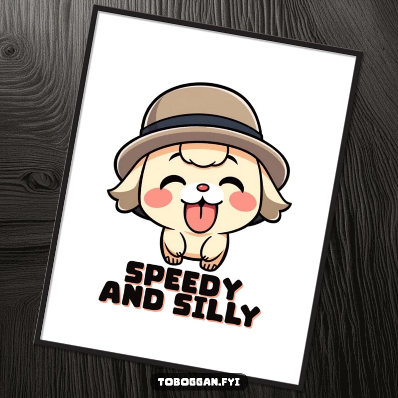 Funny speeding character digital art print, featuring a playful character with tongue out, captured in a speeding moment, ready for instant download.