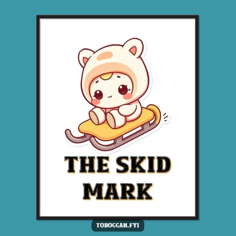 Funny Sideways Sledding Digital Art: Printable Comical Character Decor Gift