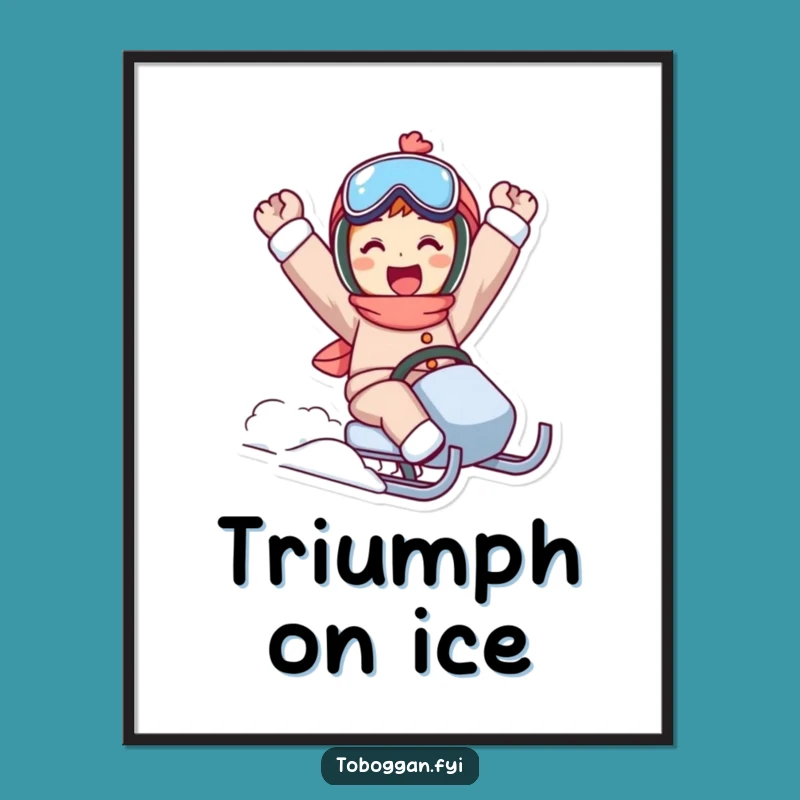 Funny Sled Ride Triumph Digital Art - Instant Winter Victory Print Gift