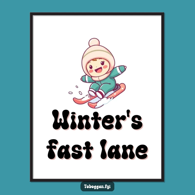 Funny Snowy Hill Sledding Digital Art: Cute Character's Thrill, Instant Decor Gift!