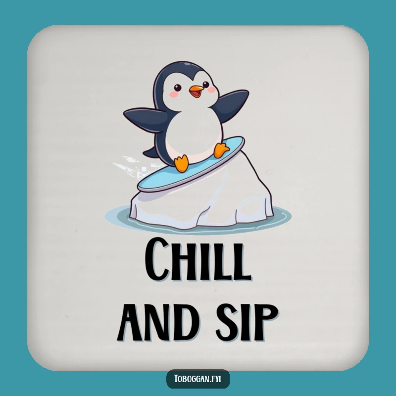 Funny Penguin Surf Coaster - Playful Arctic Drink Accessory