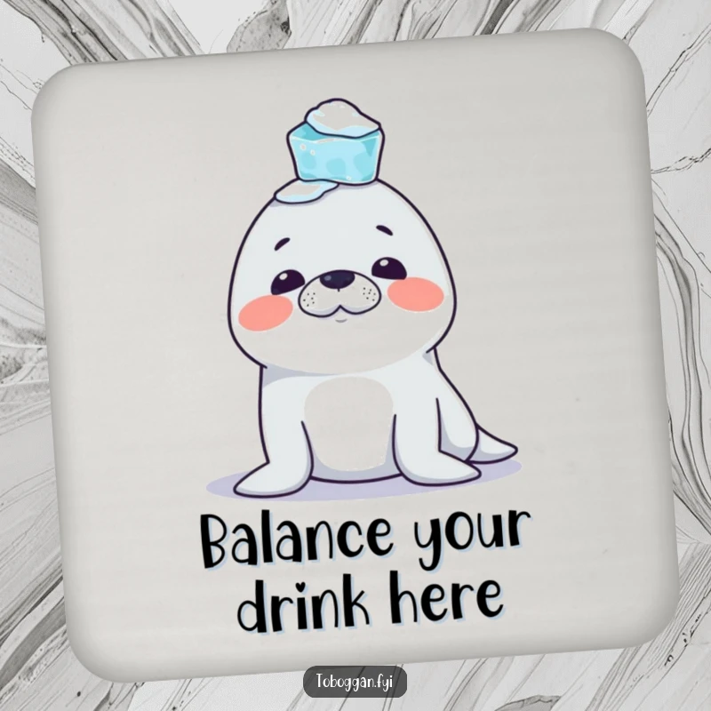 Funny Seal Coaster: A mischievous seal character is shown balancing icicles on its nose, serving as a humorous and protective table accessory.