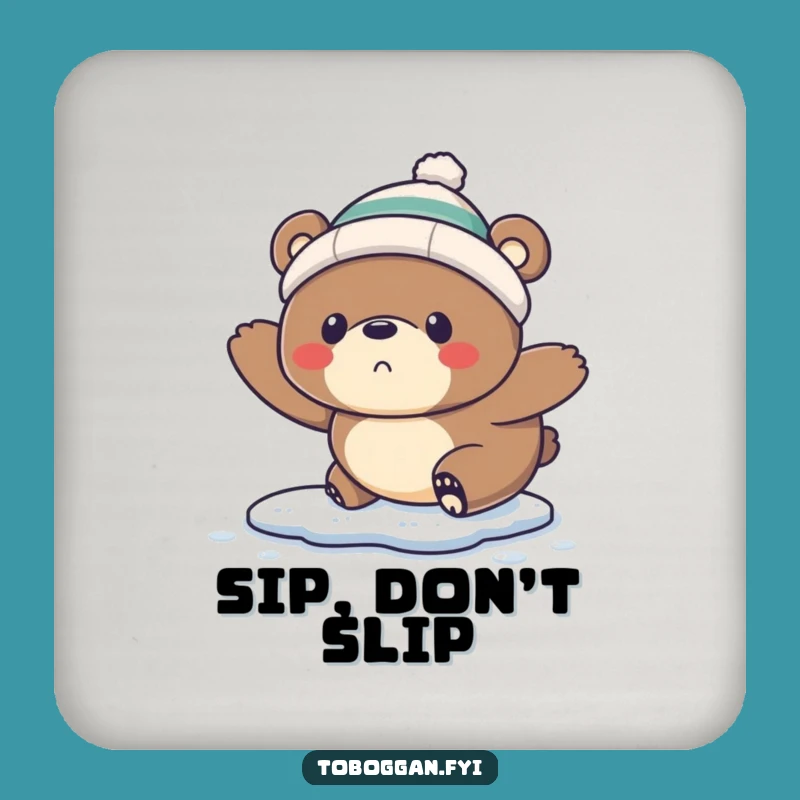 Funny Slipping Bear Coaster Set: Startled Bear Protects Surfaces, Cute Funny Gift
