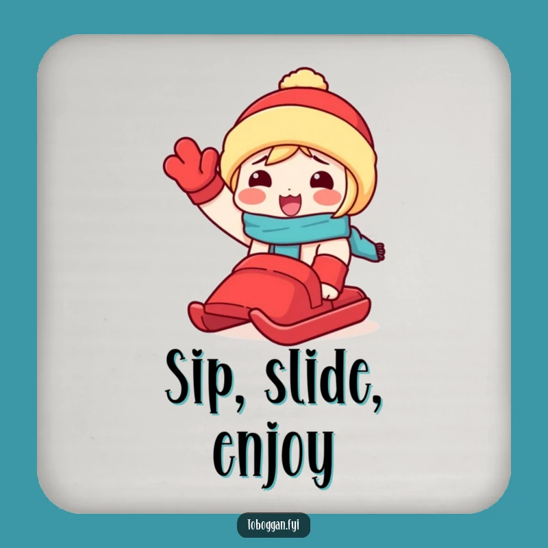 Funny Snow Day Coaster: Waving Toboggan Charm, Table Protector Gift!