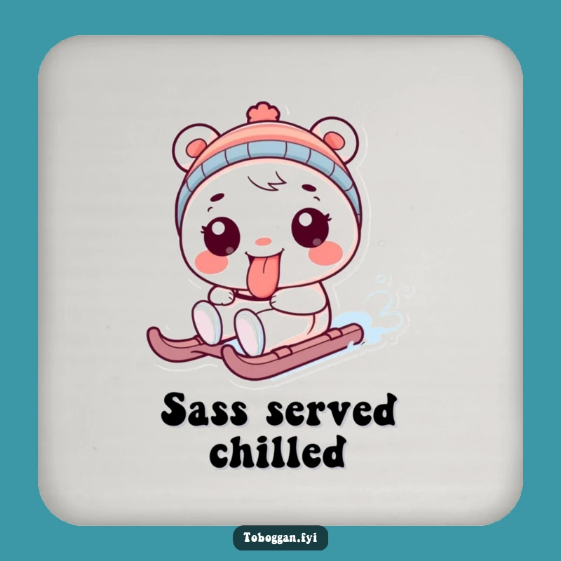 Funny Tongue Out Sledding Character Coaster Set: Playful Drink Gift
