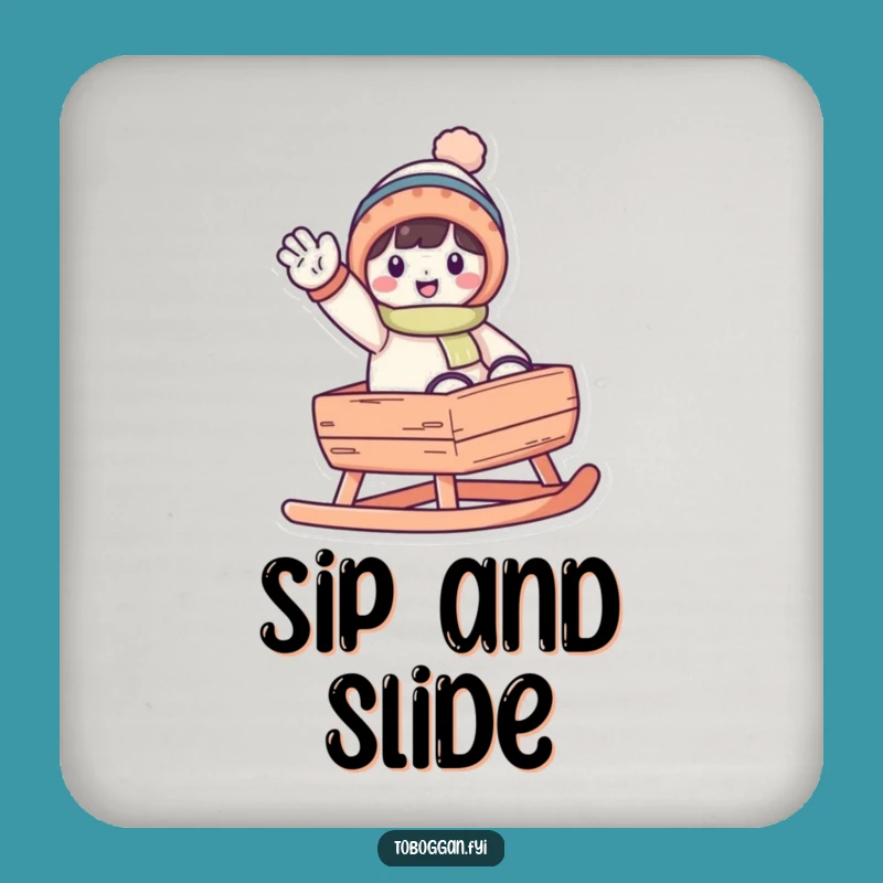 Funny Waving Toboggan Character Drink Coaster - Winter Protection Fun