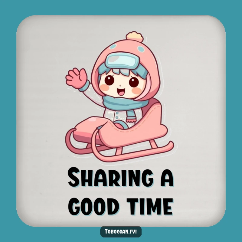 Funny Sledding Character Coaster - Winter Drink Accessory, Small Friendly Gift