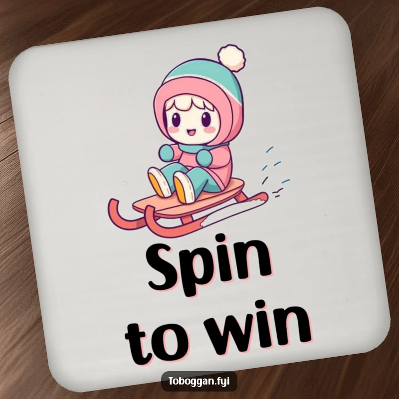 Funny drink coasters featuring a character in a funny spin on a sled, protecting surfaces with humor.