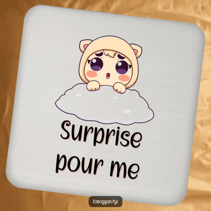 Funny Drink Coaster: Surprised character with raised eyebrows lands softly in snow, adding humor to drink protection.