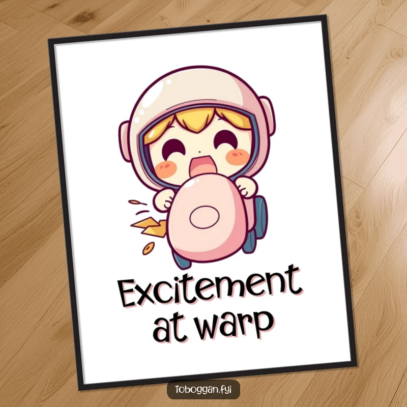 Funny speeding poster depicting a character with a funny, excited face during a high-speed descent.