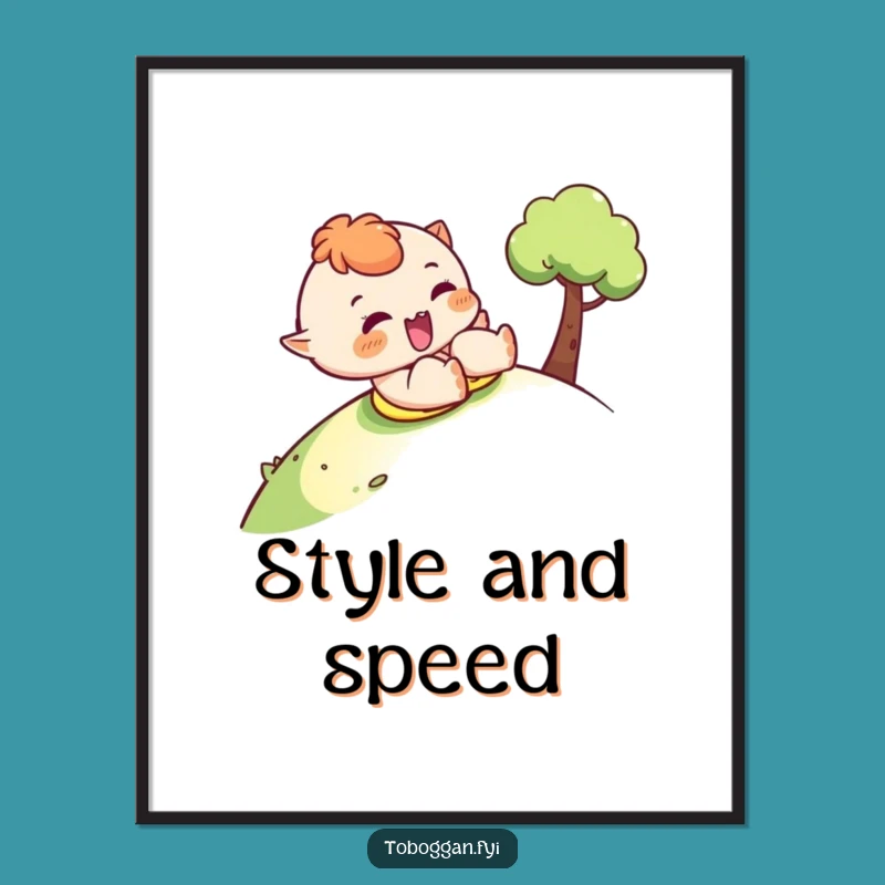 Funny Cheeky Wink Sledding Poster - Playful Winter Art Print Gift