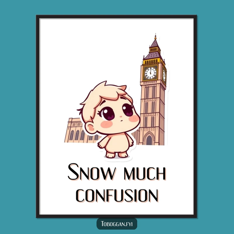 Funny Curious Snow toboggan Poster: Whimsical Wall Art for Hilarious Home Decor Gift