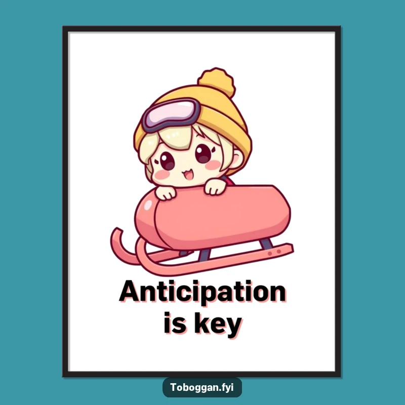 Funny Excited Sledding Poster: Hilarious Character Art, Anticipation Gift Idea