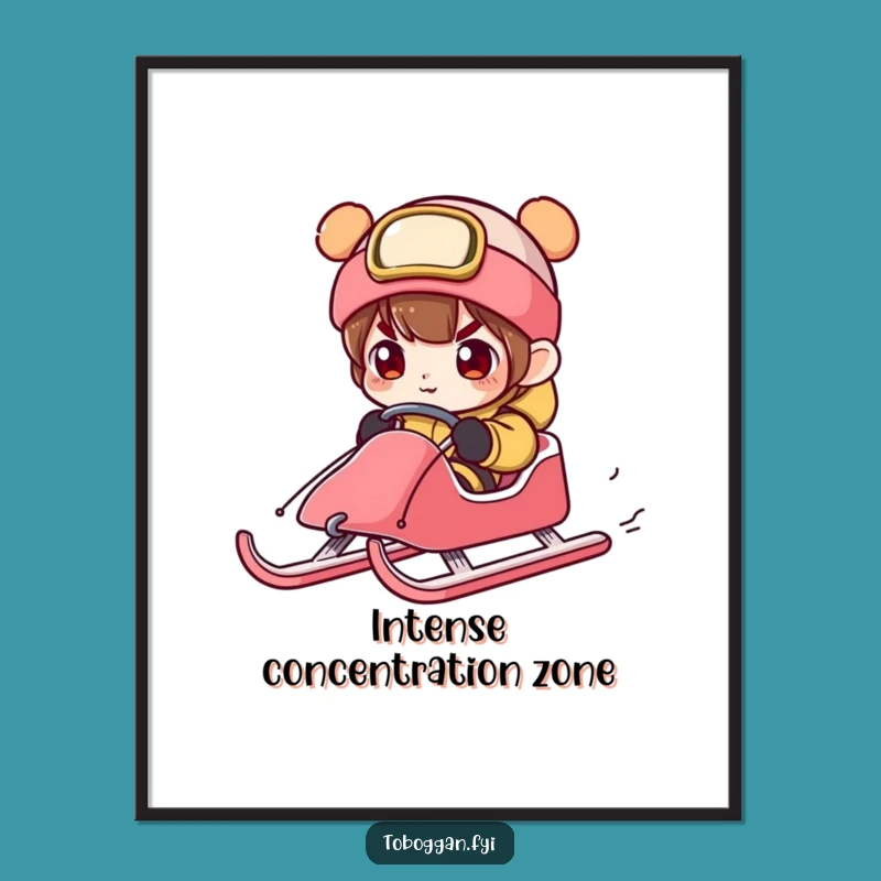 Funny Focused Sledder Poster: Decorate with Intense Winter Art!