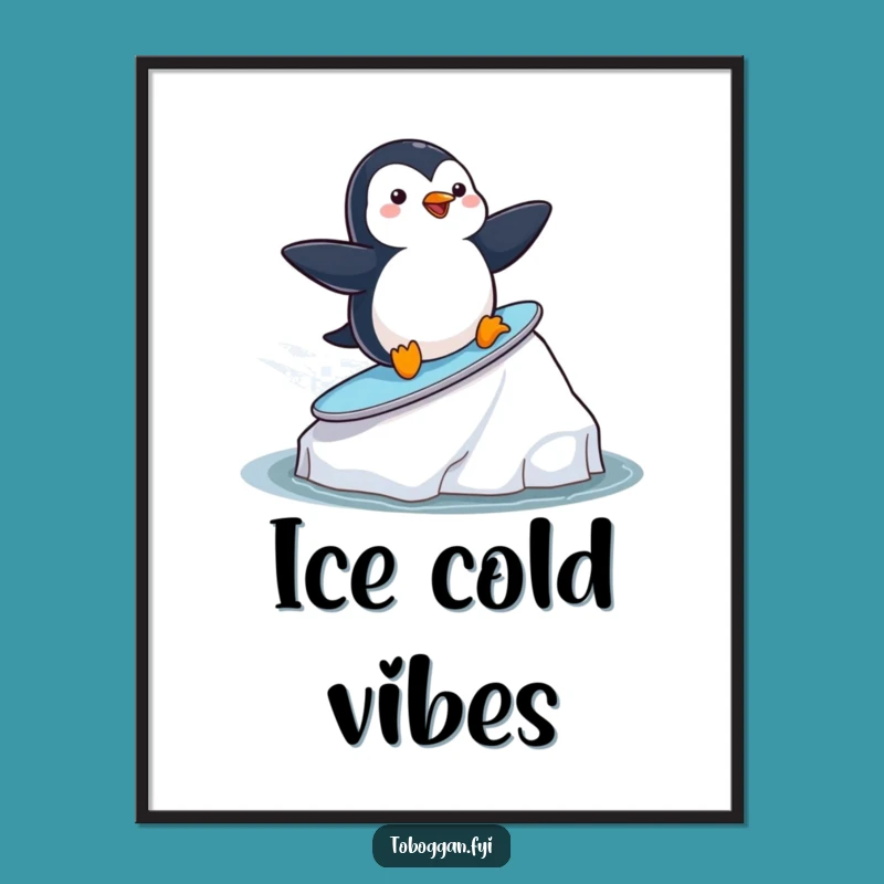 Funny Penguin Surf Poster - Playful Arctic Art Print Gift