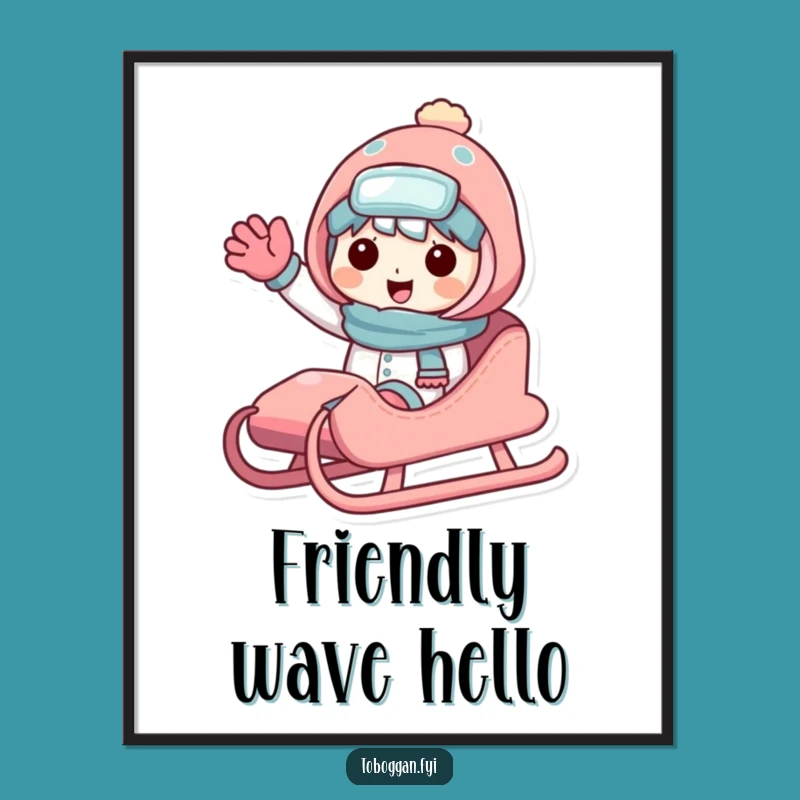 Funny Sledding Character Poster - Winter Art Print, Hilarious Gift Decor