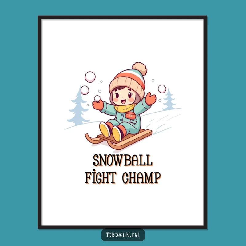 Funny Snowball Sledder Poster - Action-Packed Winter Art